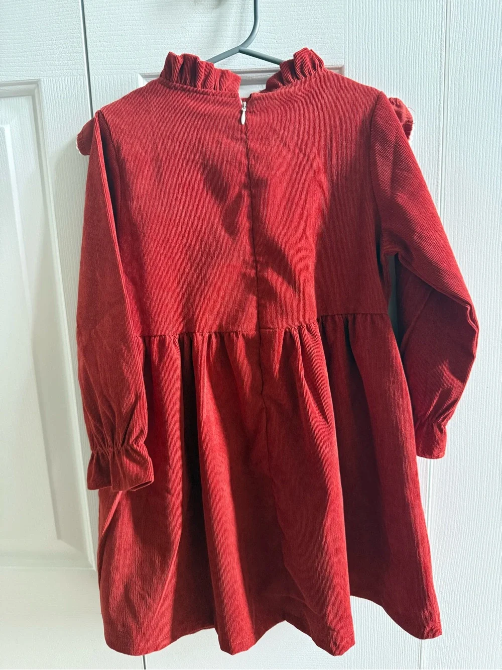 Burnt Red Orange Courdroy Dress with White Trim and Buttons 4/5T